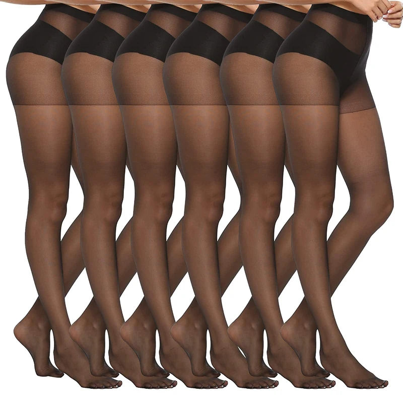 Kave 6 Pairs Plus Size Pantyhose for Women Tights 20 Denier Sheer Stocking 2025 Spring Summer Thin Elastic Slim Long Stocking