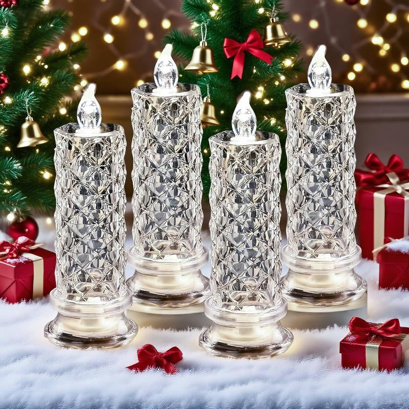 4-Piece Set Creative Refractive Diamond LED Electronic Candle Lights Perfect for Living Rooms, Bedrooms, Bars, Weddings, Christmas Decorations, Birthdays, Parties Ideal for Family Gatherings Dining Table Centerpiece Decoration