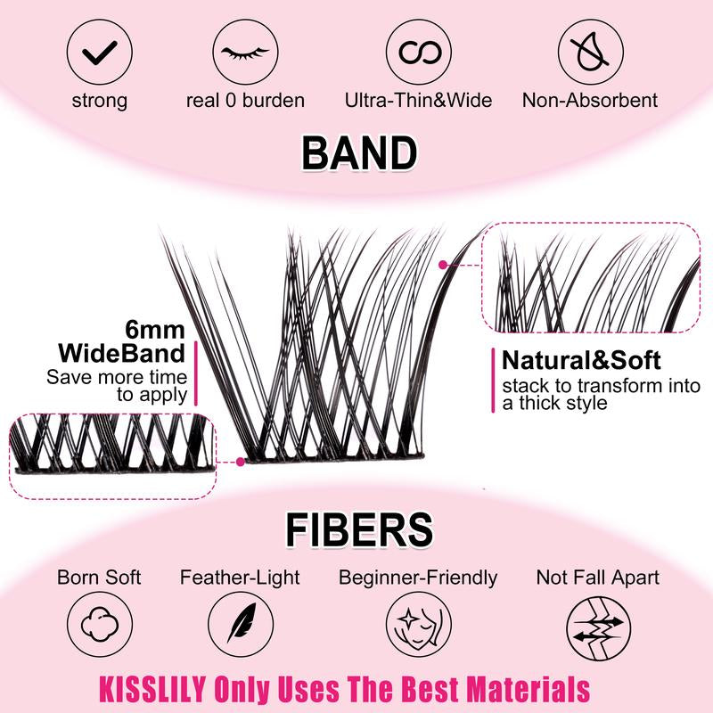 Kisslily Aura Ultra Thin Band Widespan Natural DIY Eyelash Extension Kit Long Lasting and Waterproof Lash Clusters Kit with Glue Bond and Seal,Makeup for Girl Cosmetic Tiktokshopblackfriday
