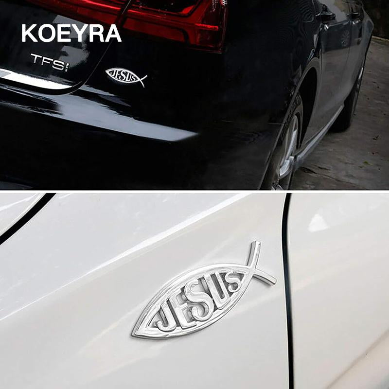 Jesus Fish Decal Car Sticker 3D Chrome Logo Religious God Christ Christian Symbol 