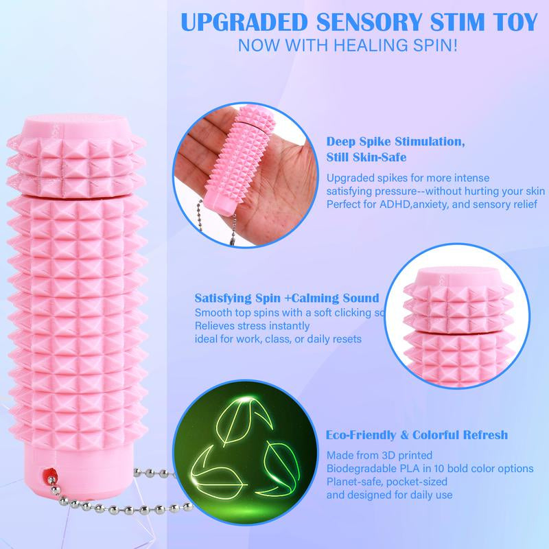 Pain Stim Fidget, Pocket Mini Fidget Toy for Adults,3D Printed Venting Key Pendant, Spiky Grippie Stim Keychain for Anxiety Relief, Positive, Rotate Adults Spiky Sensory Toys， Novelty Gifts for Friends