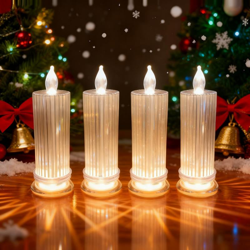 4-Piece Set Creative Refractive Diamond LED Electronic Candle Lights Perfect for Living Rooms, Bedrooms, Bars, Weddings, Christmas Decorations, Birthdays, Parties Ideal for Family Gatherings Dining Table Centerpiece Decoration