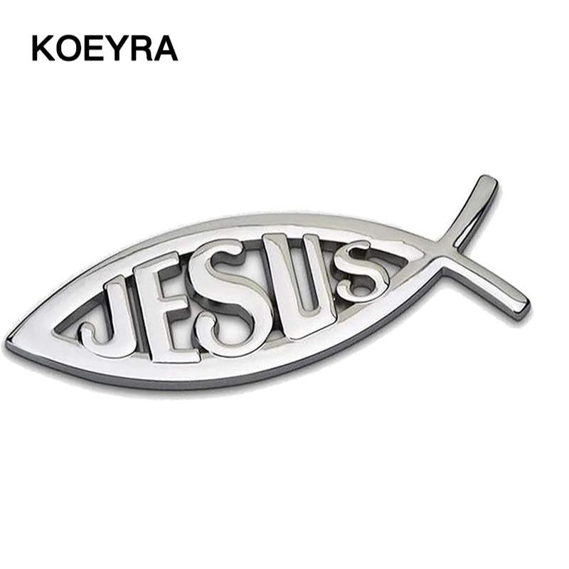 Jesus Fish Decal Car Sticker 3D Chrome Logo Religious God Christ Christian Symbol 