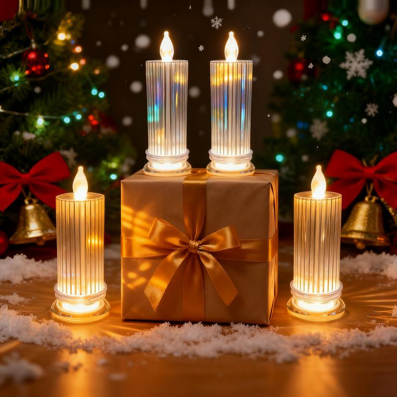 4-Piece Set Creative Refractive Diamond LED Electronic Candle Lights Perfect for Living Rooms, Bedrooms, Bars, Weddings, Christmas Decorations, Birthdays, Parties Ideal for Family Gatherings Dining Table Centerpiece Decoration