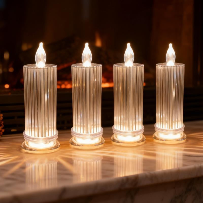 4-Piece Set Creative Refractive Diamond LED Electronic Candle Lights Perfect for Living Rooms, Bedrooms, Bars, Weddings, Christmas Decorations, Birthdays, Parties Ideal for Family Gatherings Dining Table Centerpiece Decoration
