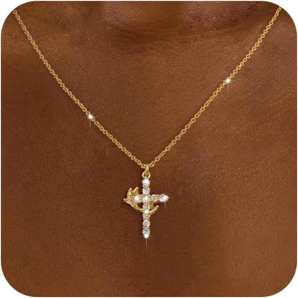 Radiant Ladies' Diamond Cross Necklace - Stunning 14K Gold Cubic Zirconia Pendant for Every Occasion