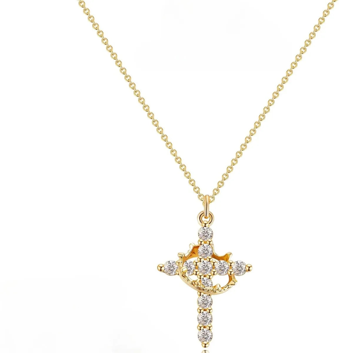 Radiant Ladies' Diamond Cross Necklace - Stunning 14K Gold Cubic Zirconia Pendant for Every Occasion