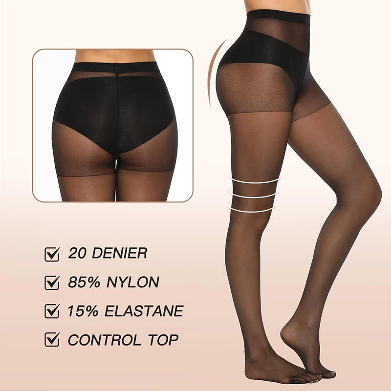 Kave 6 Pairs Plus Size Pantyhose for Women Tights 20 Denier Sheer Stocking 2025 Spring Summer Thin Elastic Slim Long Stocking