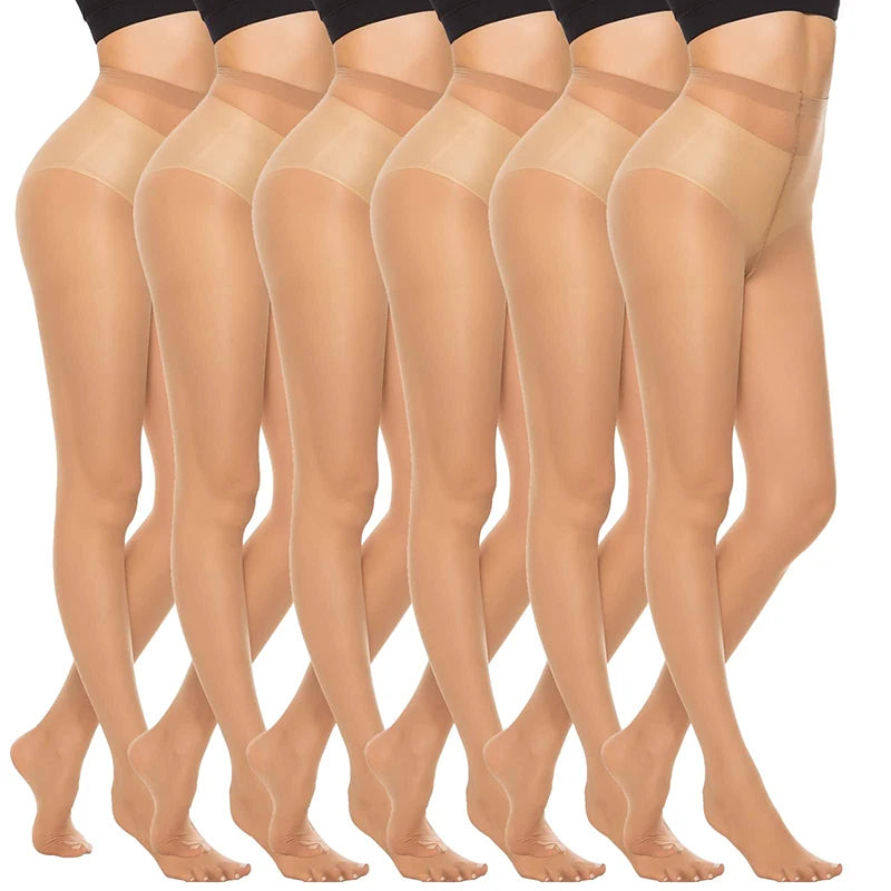 Kave 6 Pairs Plus Size Pantyhose for Women Tights 20 Denier Sheer Stocking 2025 Spring Summer Thin Elastic Slim Long Stocking