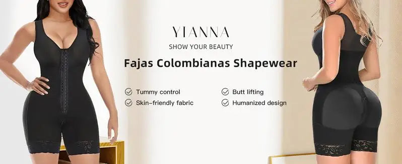 YIANNA Colombian Fajas Shapewear for Women - Ultimate Tummy Control Bodysuit with Zipper Crotch and Butt Lifter