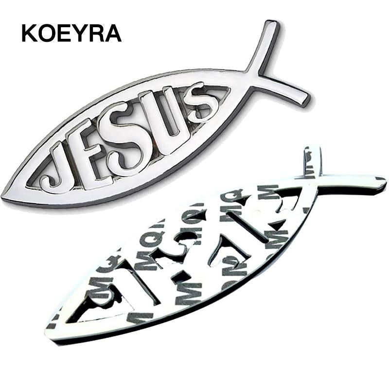 Jesus Fish Decal Car Sticker 3D Chrome Logo Religious God Christ Christian Symbol 
