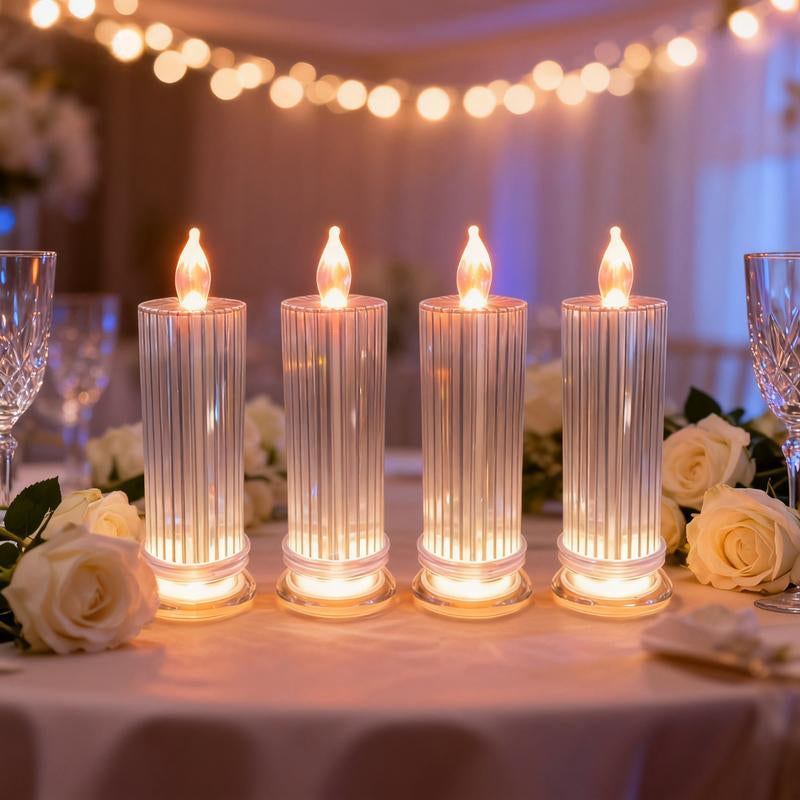 4-Piece Set Creative Refractive Diamond LED Electronic Candle Lights Perfect for Living Rooms, Bedrooms, Bars, Weddings, Christmas Decorations, Birthdays, Parties Ideal for Family Gatherings Dining Table Centerpiece Decoration