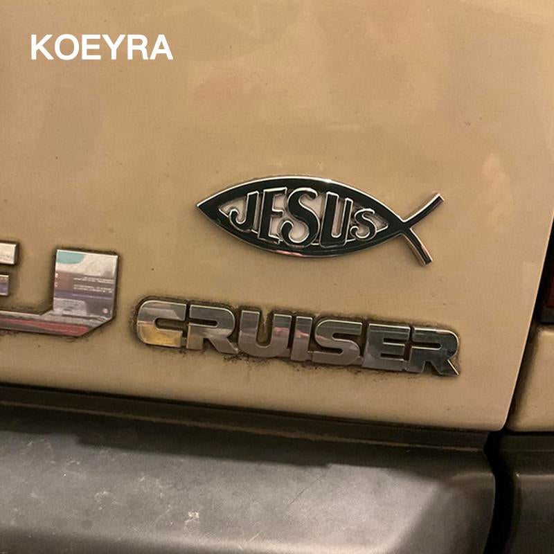 Jesus Fish Decal Car Sticker 3D Chrome Logo Religious God Christ Christian Symbol 