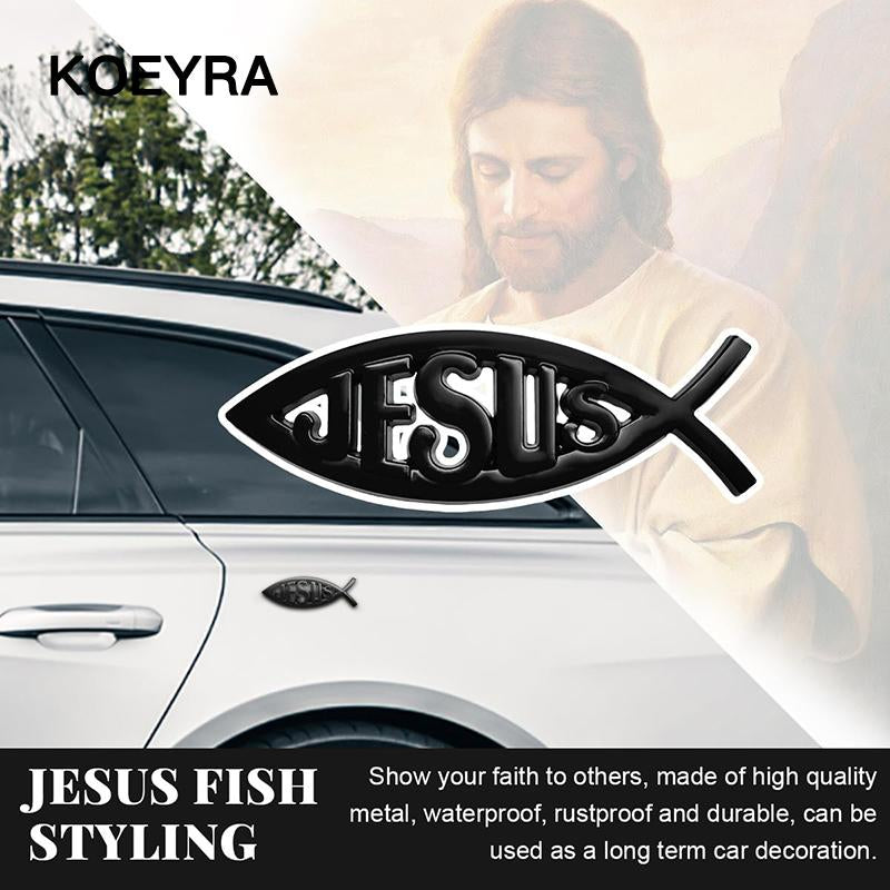 Jesus Fish Decal Car Sticker 3D Chrome Logo Religious God Christ Christian Symbol 