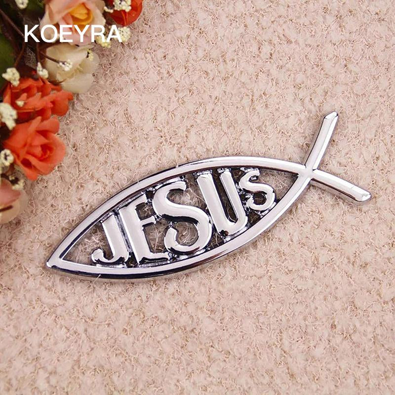 Jesus Fish Decal Car Sticker 3D Chrome Logo Religious God Christ Christian Symbol 