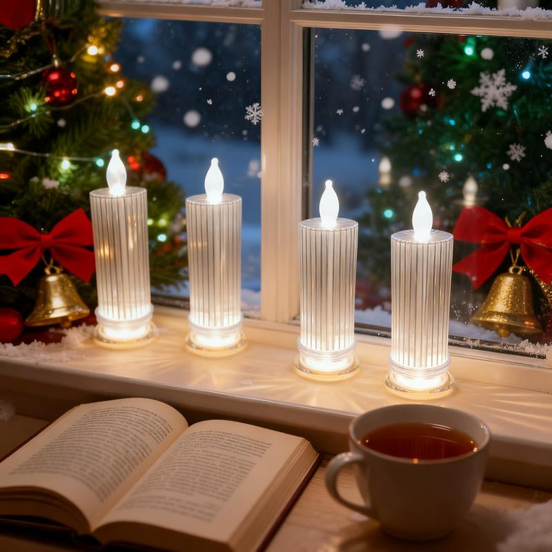 4-Piece Set Creative Refractive Diamond LED Electronic Candle Lights Perfect for Living Rooms, Bedrooms, Bars, Weddings, Christmas Decorations, Birthdays, Parties Ideal for Family Gatherings Dining Table Centerpiece Decoration